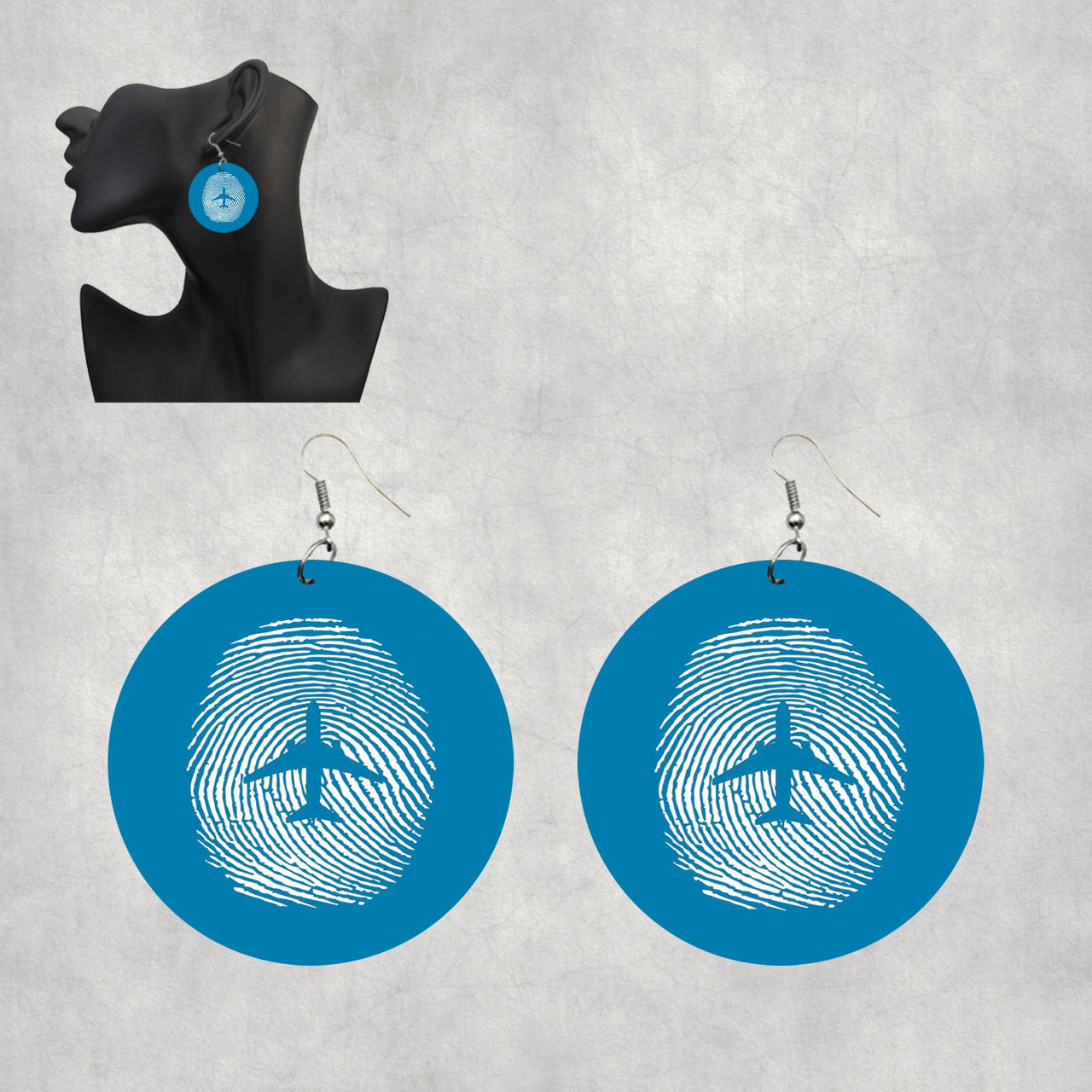 Aviation Finger Print Designed Wooden Drop Earrings