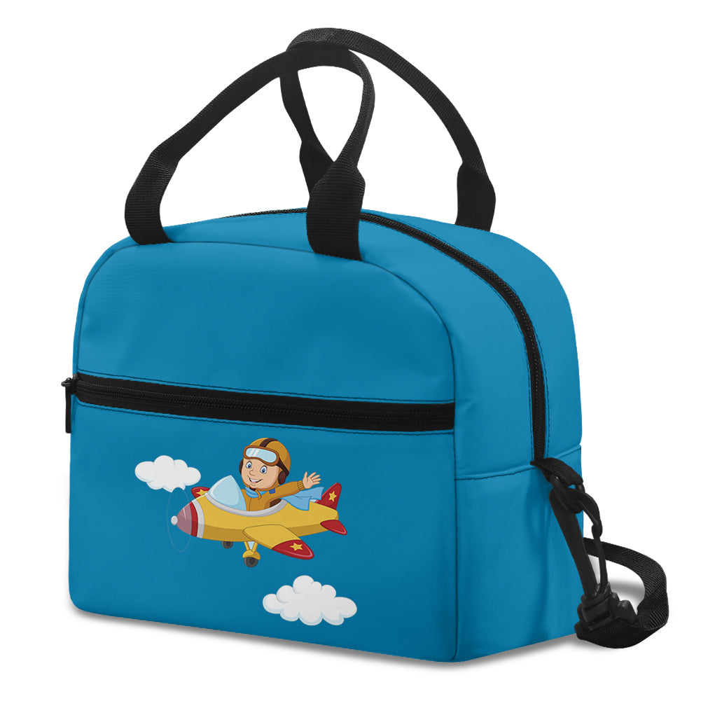 Cartoon Little Boy Operating Plane Designed Lunch Bags