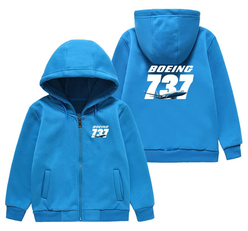 Super Boeing 737+Text Designed "CHILDREN" Zipped Hoodies