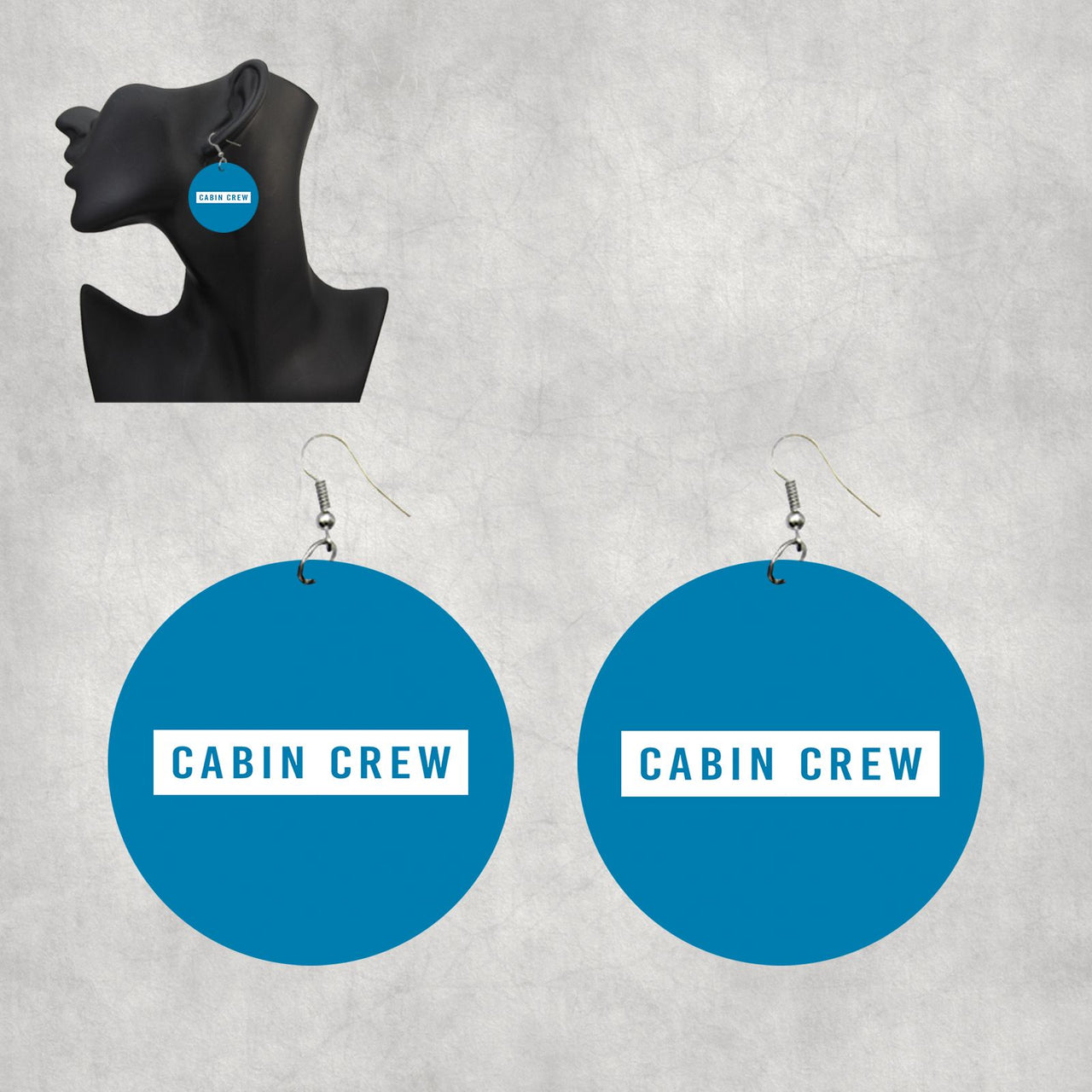 Cabin Crew Text Designed Wooden Drop Earrings