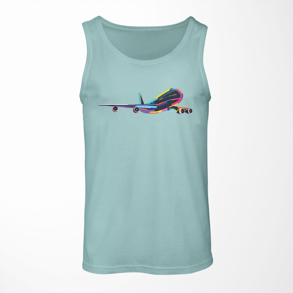 Multicolor Airplane Designed Tank Tops