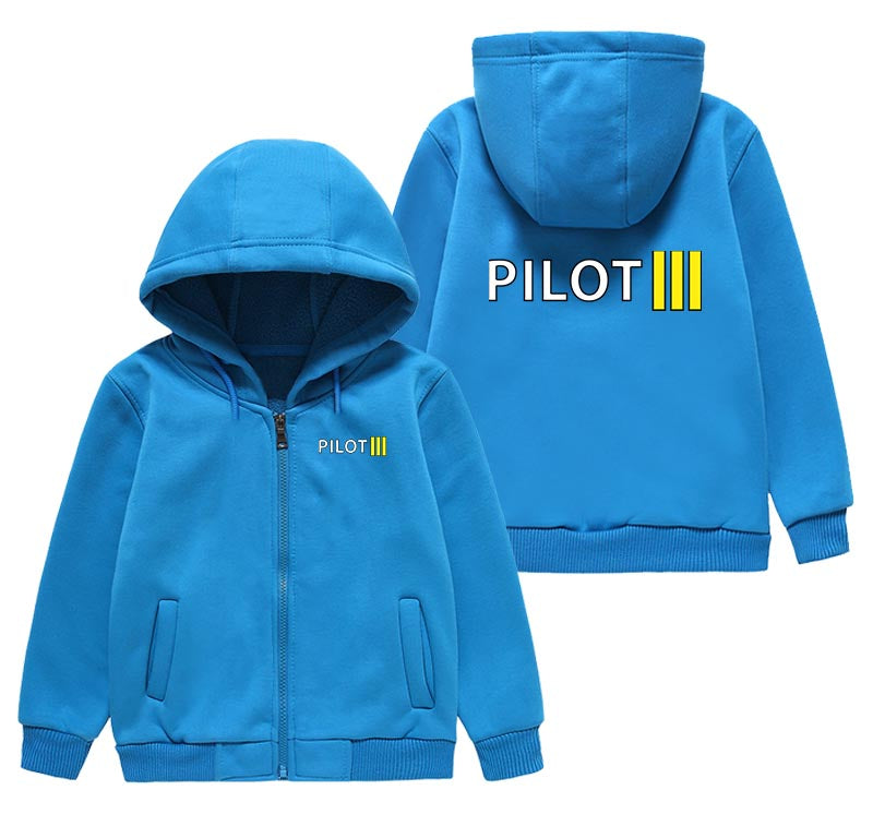 Pilot & Stripes (3 Lines) Designed "CHILDREN" Zipped Hoodies