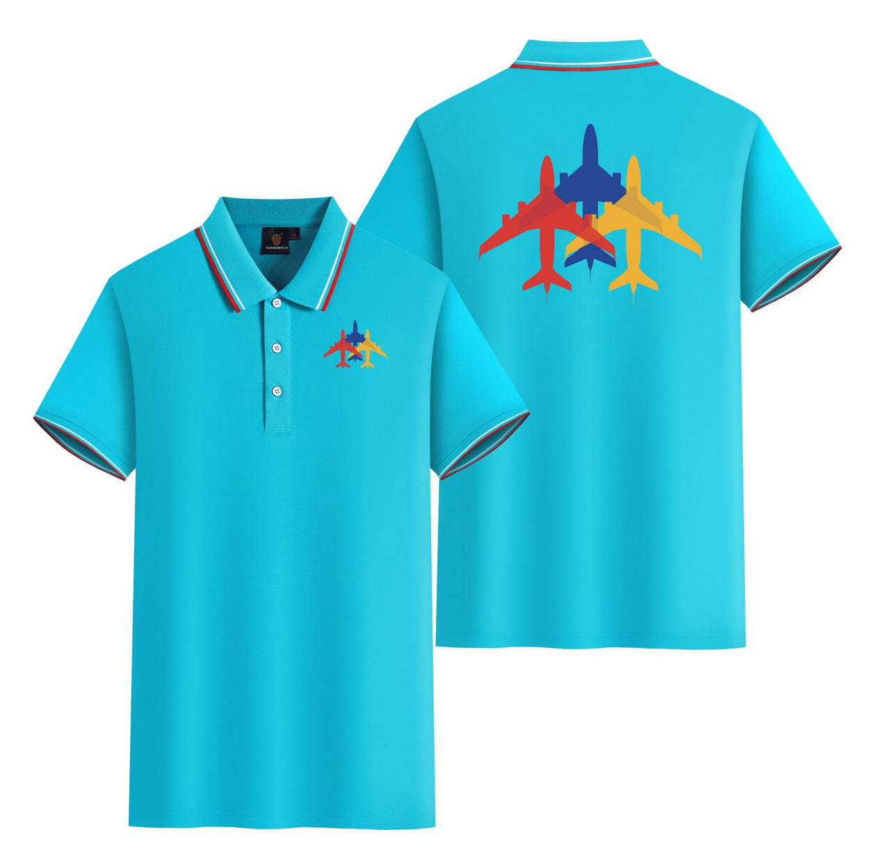 Colourful 3 Airplanes Designed Stylish Polo T-Shirts (Double-Side)