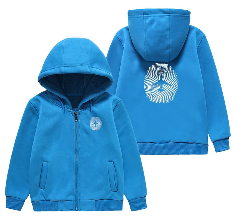 Aviation Finger Print Designed "CHILDREN" Zipped Hoodies
