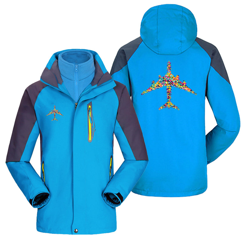 Colourful Airplane Designed Thick Skiing Jackets