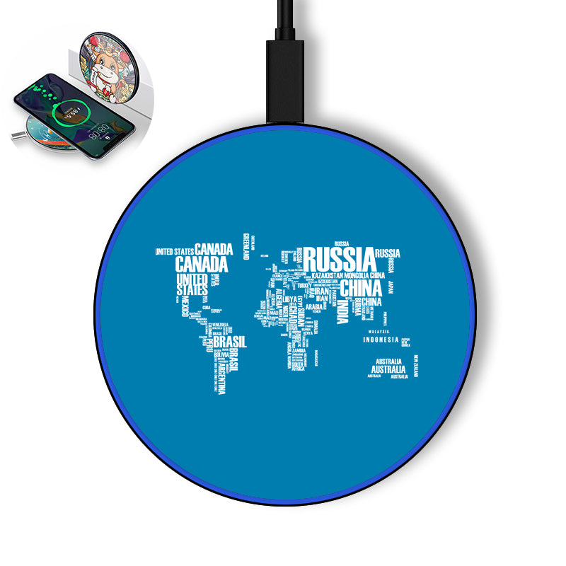World Map (Text) Designed Wireless Chargers