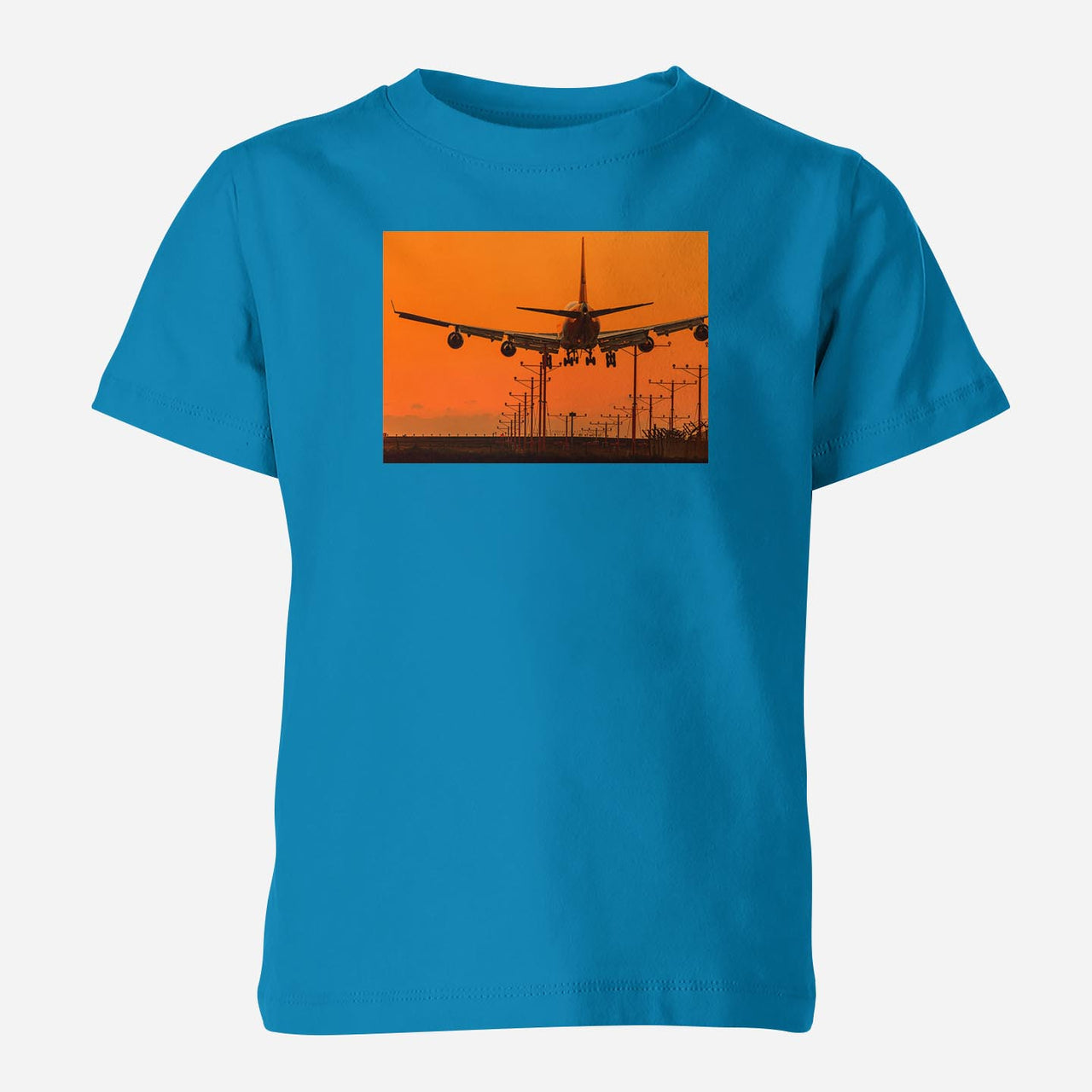 Close up to Boeing 747 Landing at Sunset Designed Children T-Shirts