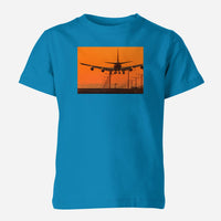 Thumbnail for Close up to Boeing 747 Landing at Sunset Designed Children T-Shirts