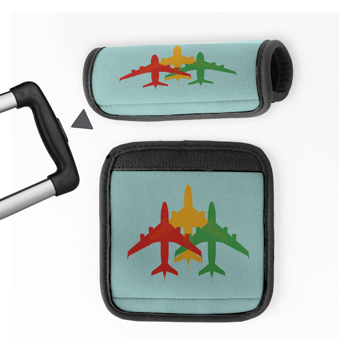 Colourful 3 Airplanes Designed Neoprene Luggage Handle Covers