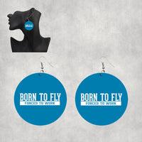 Thumbnail for Born To Fly Forced To Work Designed Wooden Drop Earrings