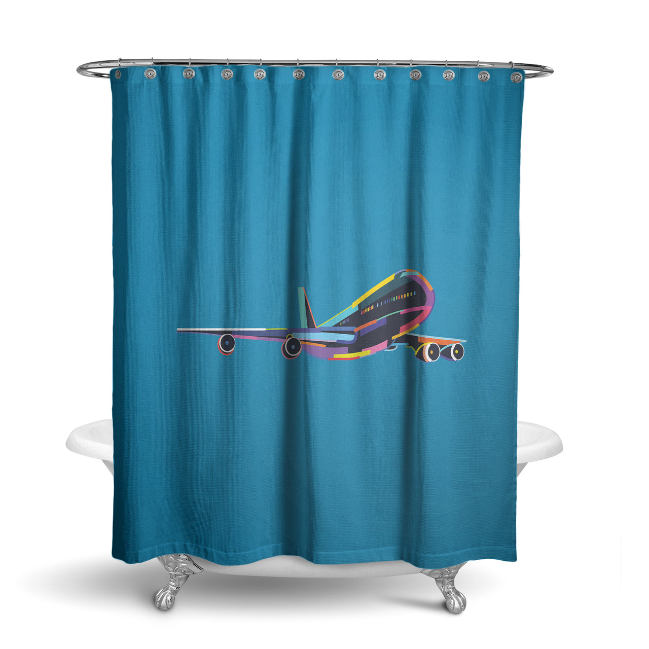 Multicolor Airplane Designed Shower Curtains