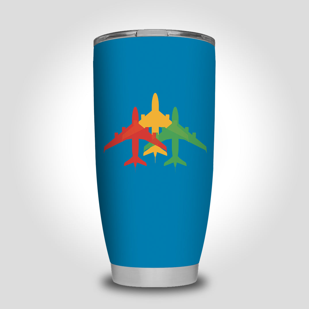 Colourful 3 Airplanes Designed Tumbler Travel Mugs