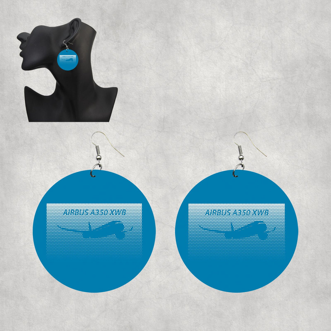 Airbus A350XWB & Dots Designed Wooden Drop Earrings