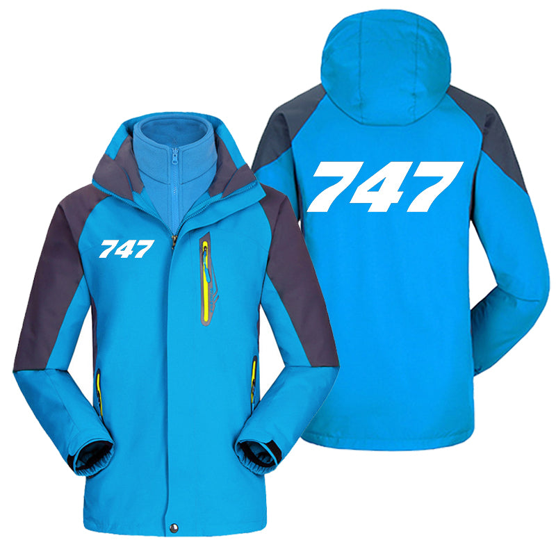 747 Flat Text Designed Thick Skiing Jackets