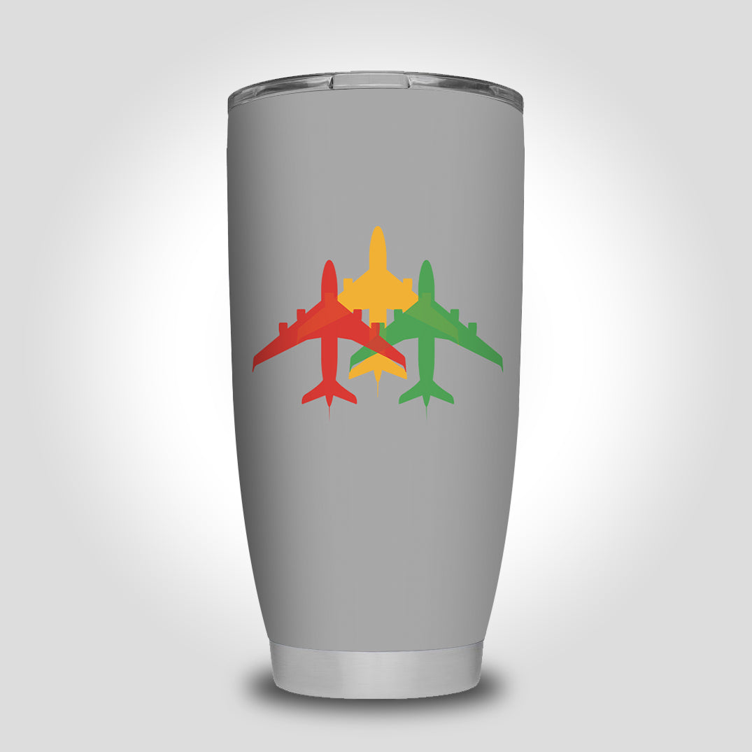Colourful 3 Airplanes Designed Tumbler Travel Mugs