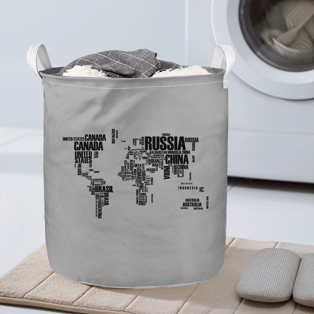 World Map (Text) Designed Laundry Baskets