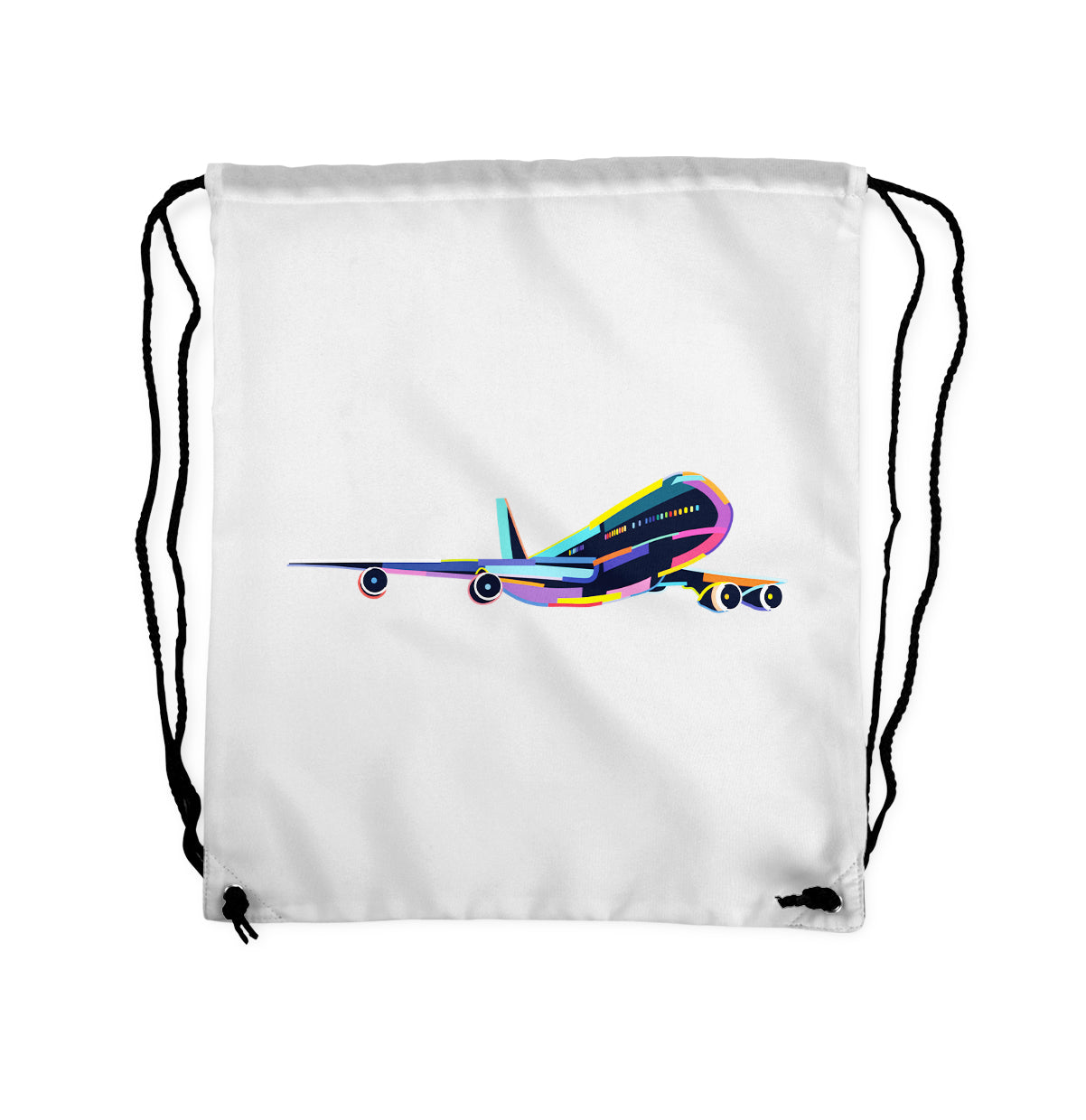 Multicolor Airplane Designed Drawstring Bags