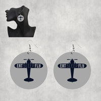 Thumbnail for Eat Sleep Fly & Propeller Designed Wooden Drop Earrings