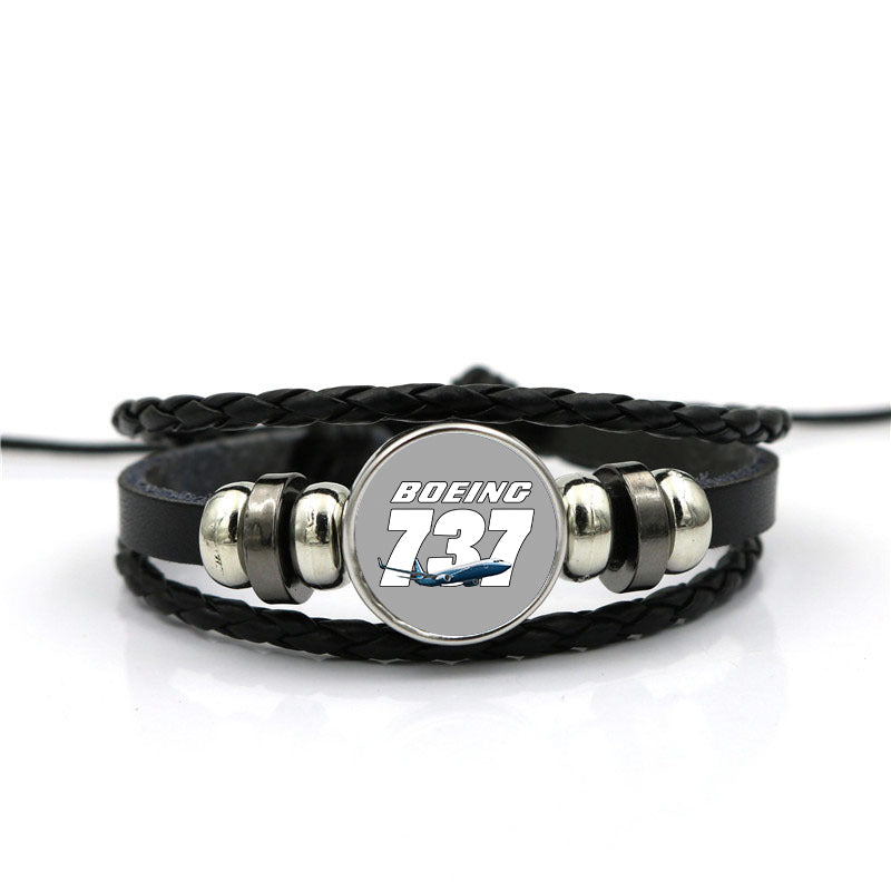 Super Boeing 737+Text Designed Leather Bracelets