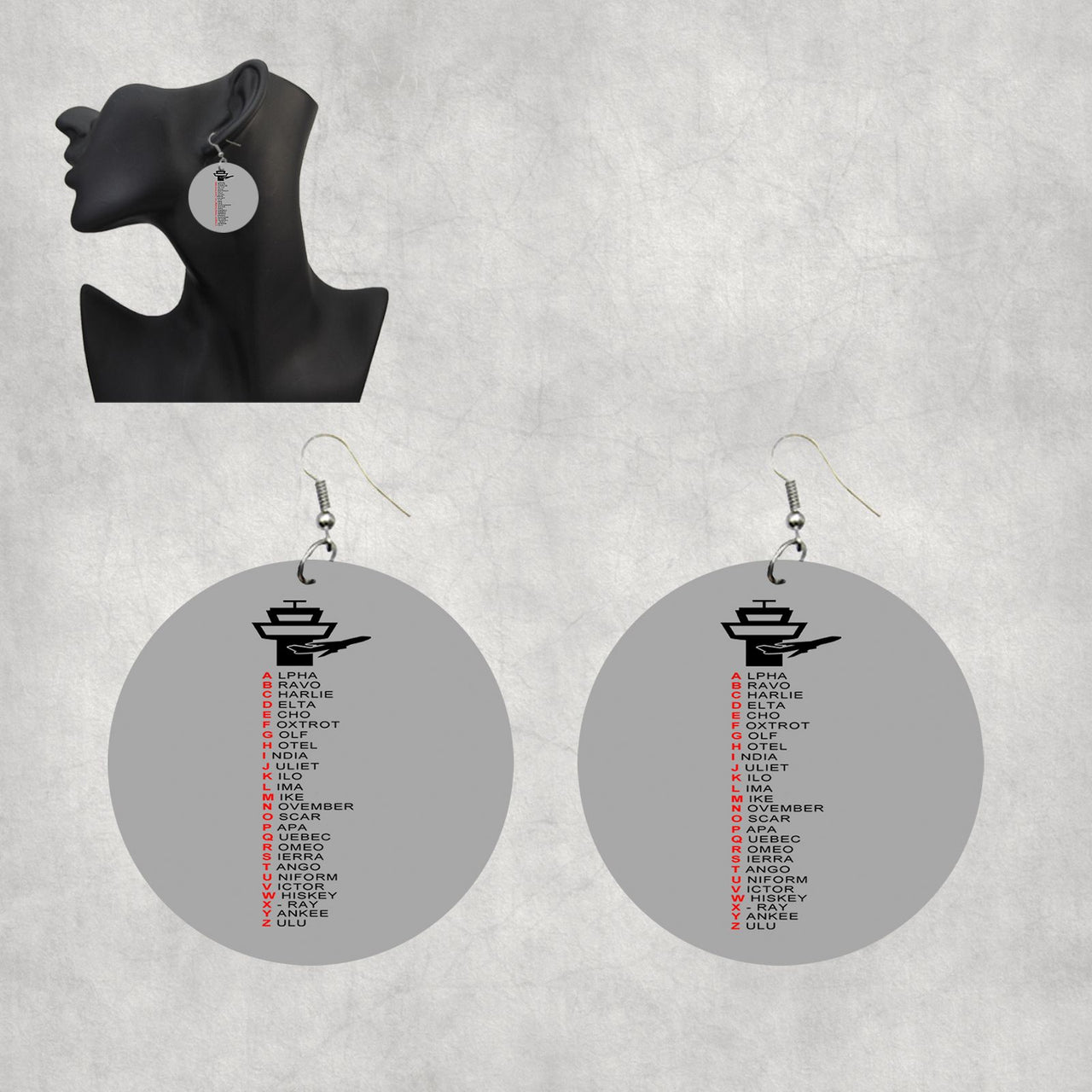 Aviation Alphabet Designed Wooden Drop Earrings