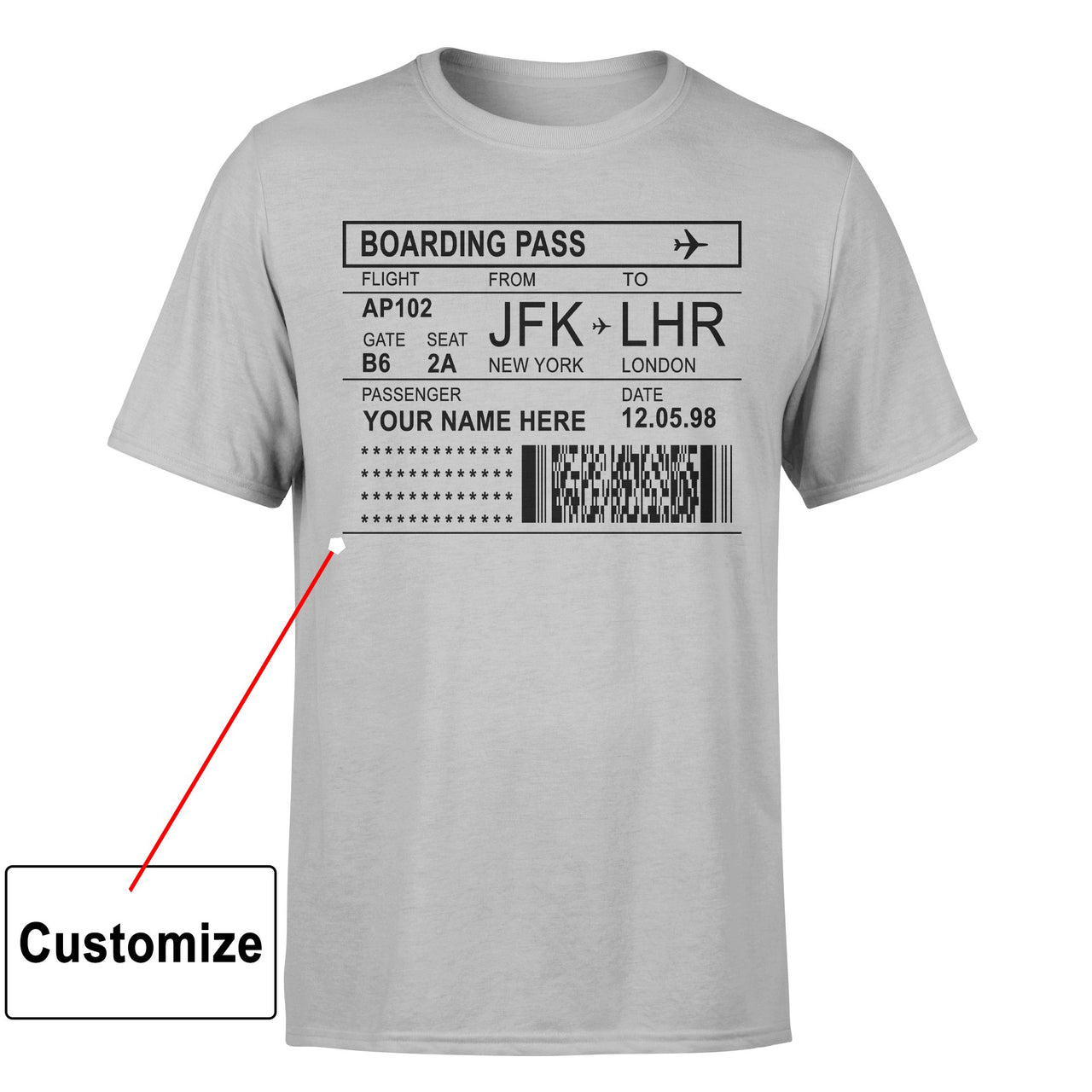 Customizable BOARDING PASS Designed T-Shirts
