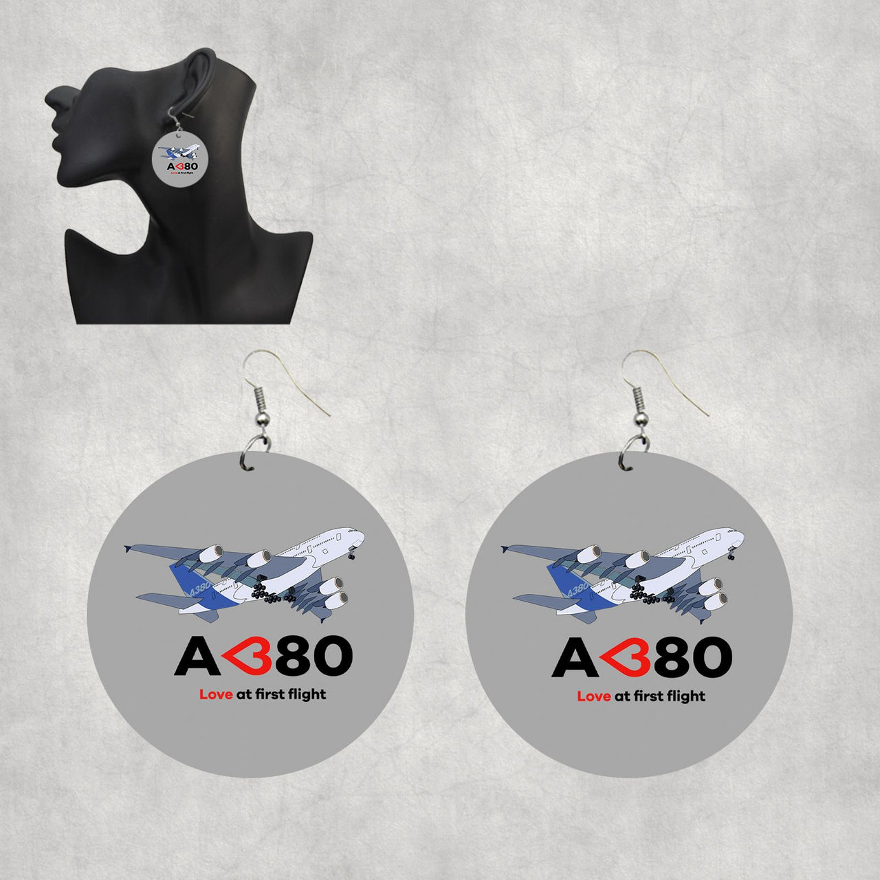 Airbus A380 Love at first flight Designed Wooden Drop Earrings