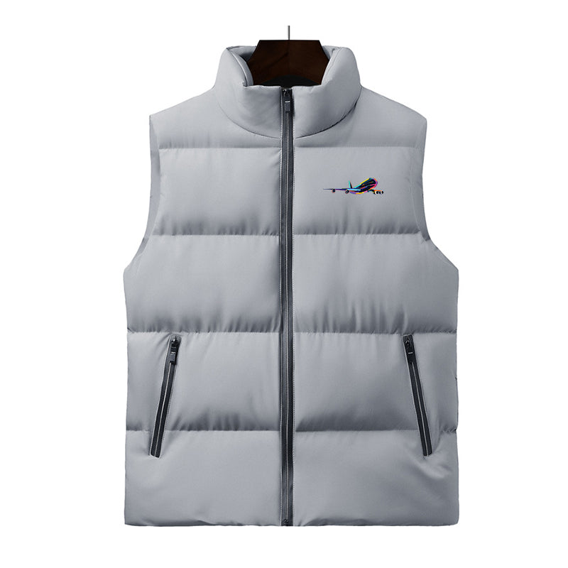 Multicolor Airplane Designed Puffy Vests