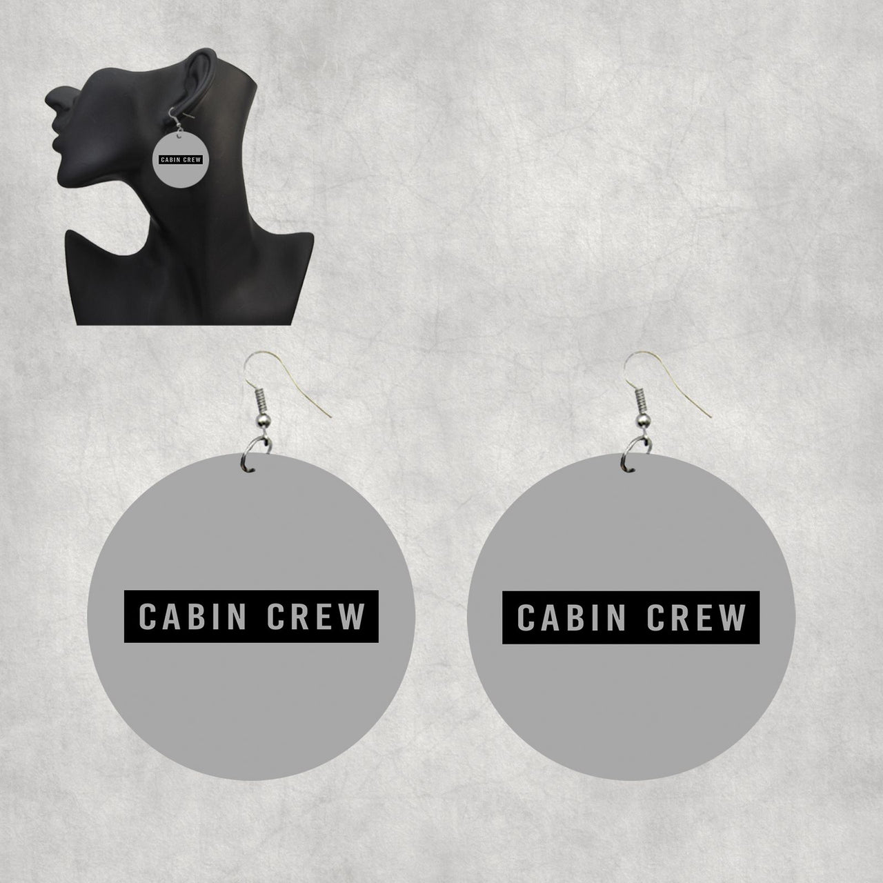 Cabin Crew Text Designed Wooden Drop Earrings