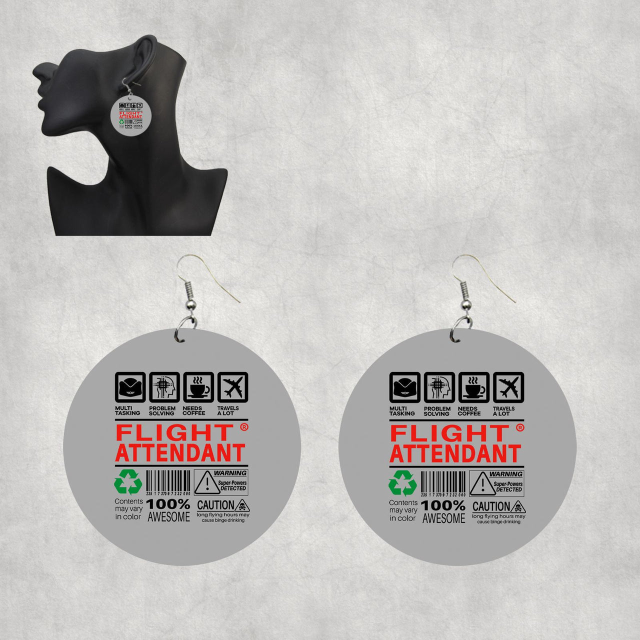 Flight Attendant Label Designed Wooden Drop Earrings