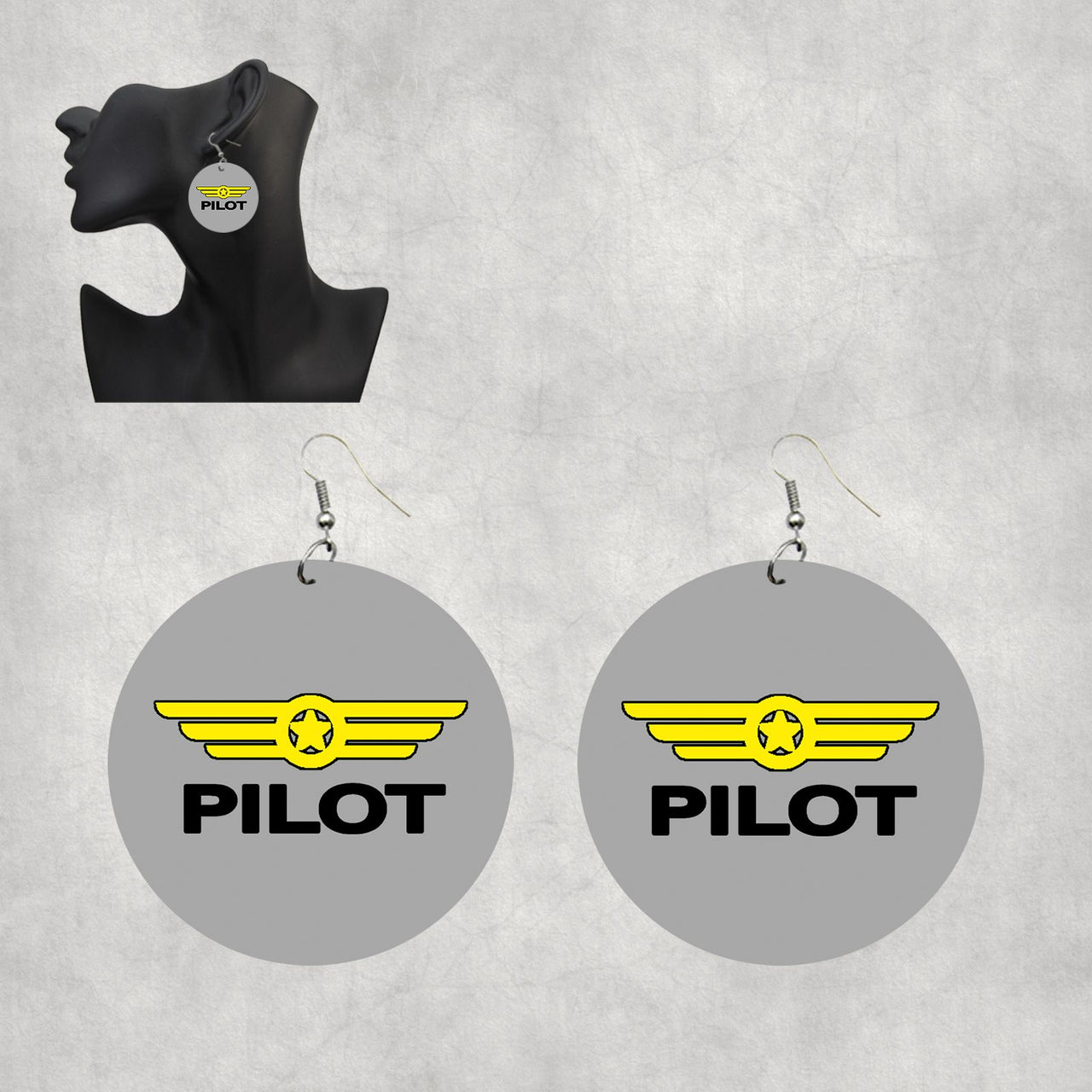 Pilot & Badge Designed Wooden Drop Earrings