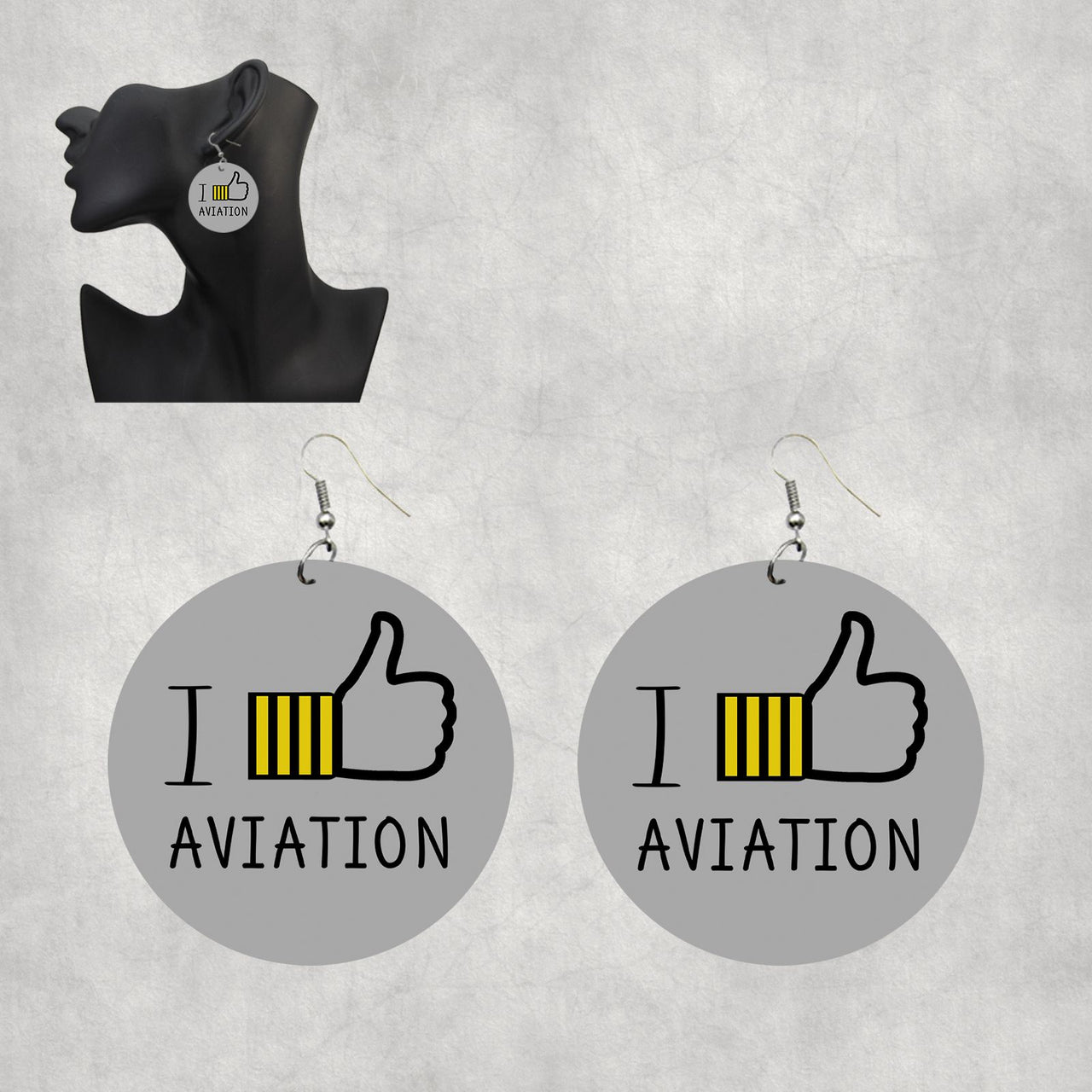 I Like Aviation Designed Wooden Drop Earrings