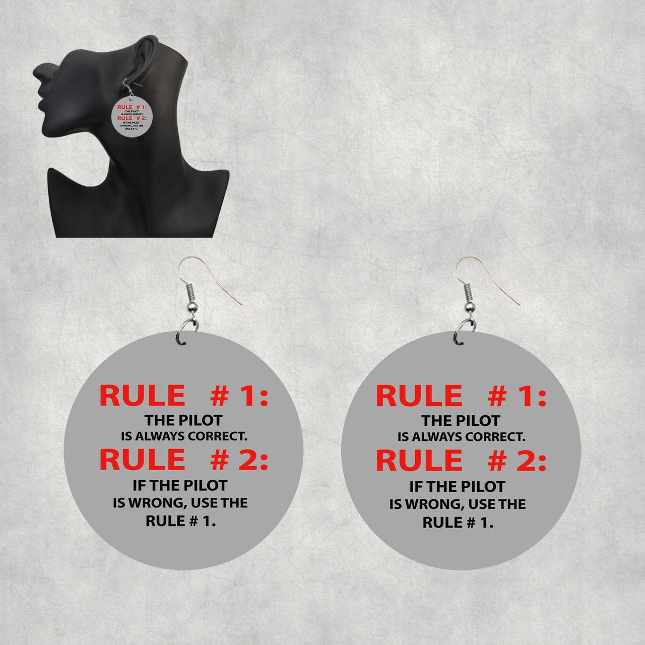Rule 1 - Pilot is Always Correct Designed Wooden Drop Earrings