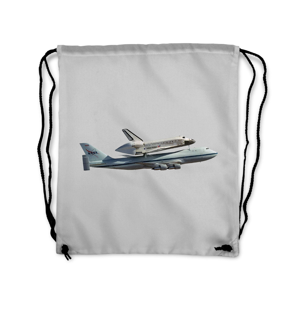 Space shuttle on 747 Designed Drawstring Bags
