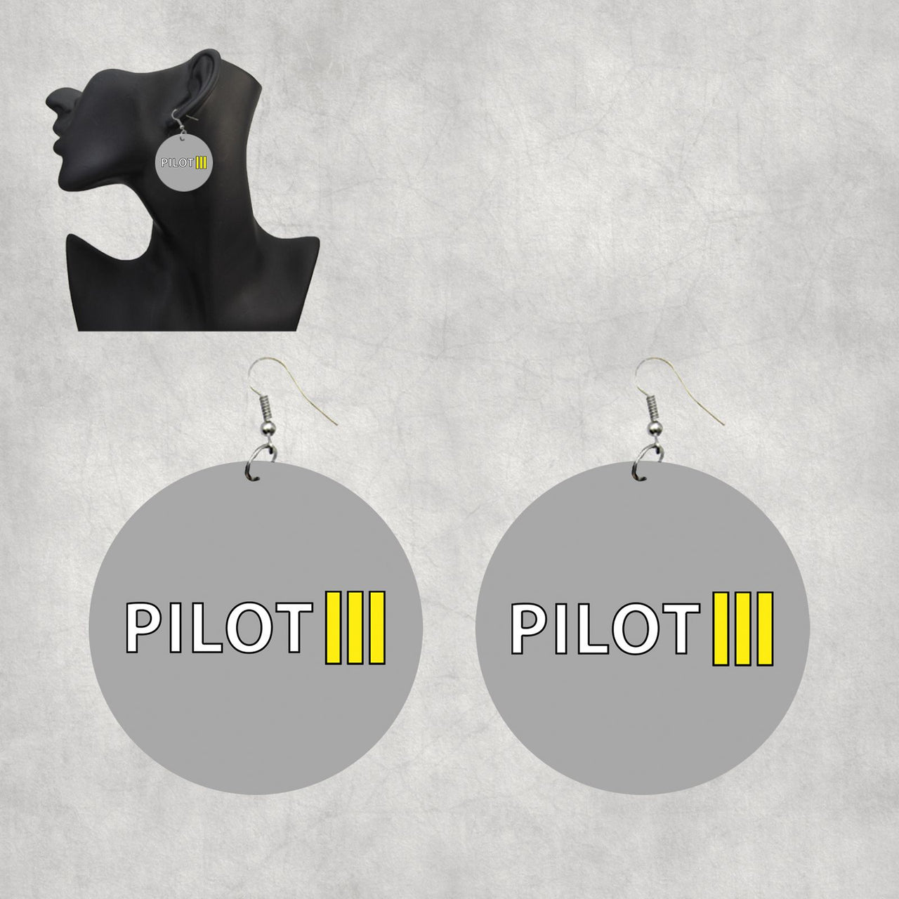 Pilot & Stripes (3 Lines) Designed Wooden Drop Earrings
