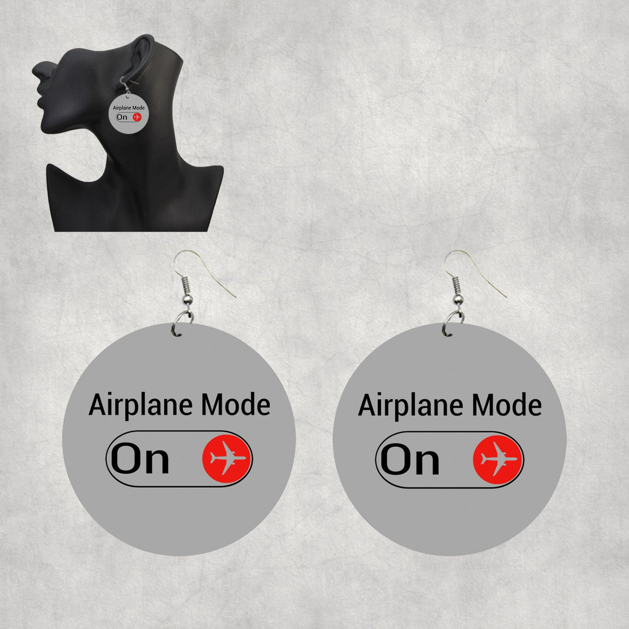 Airplane Mode On Designed Wooden Drop Earrings
