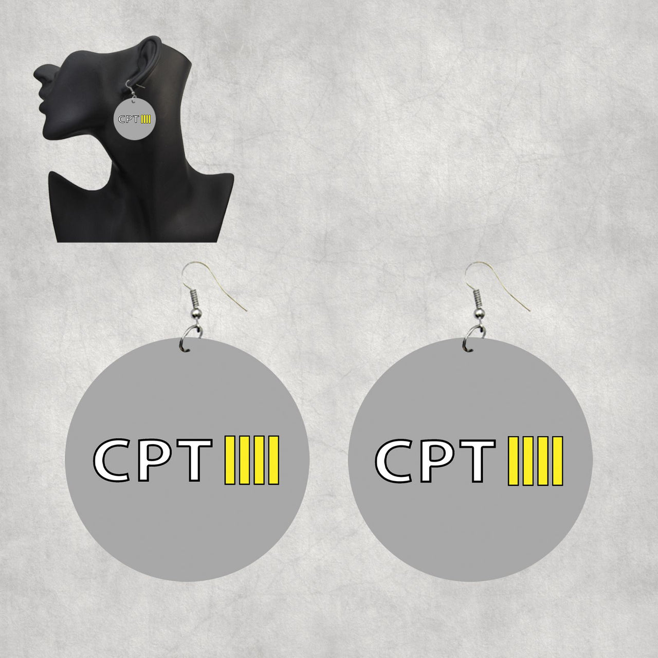 CPT & 4 Lines Designed Wooden Drop Earrings