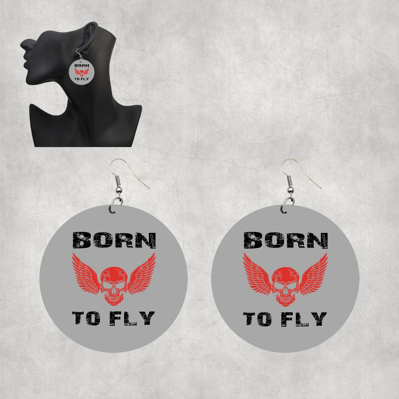 Born To Fly SKELETON Designed Wooden Drop Earrings