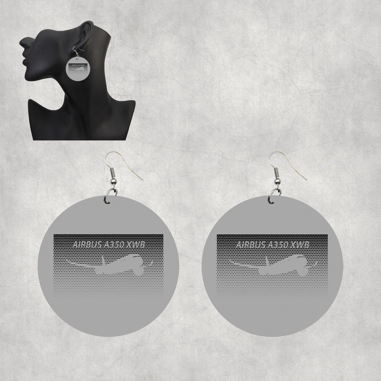 Airbus A350XWB & Dots Designed Wooden Drop Earrings