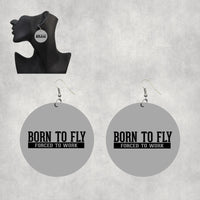 Thumbnail for Born To Fly Forced To Work Designed Wooden Drop Earrings