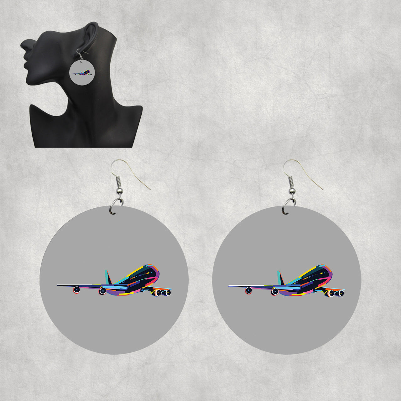 Multicolor Airplane Designed Wooden Drop Earrings