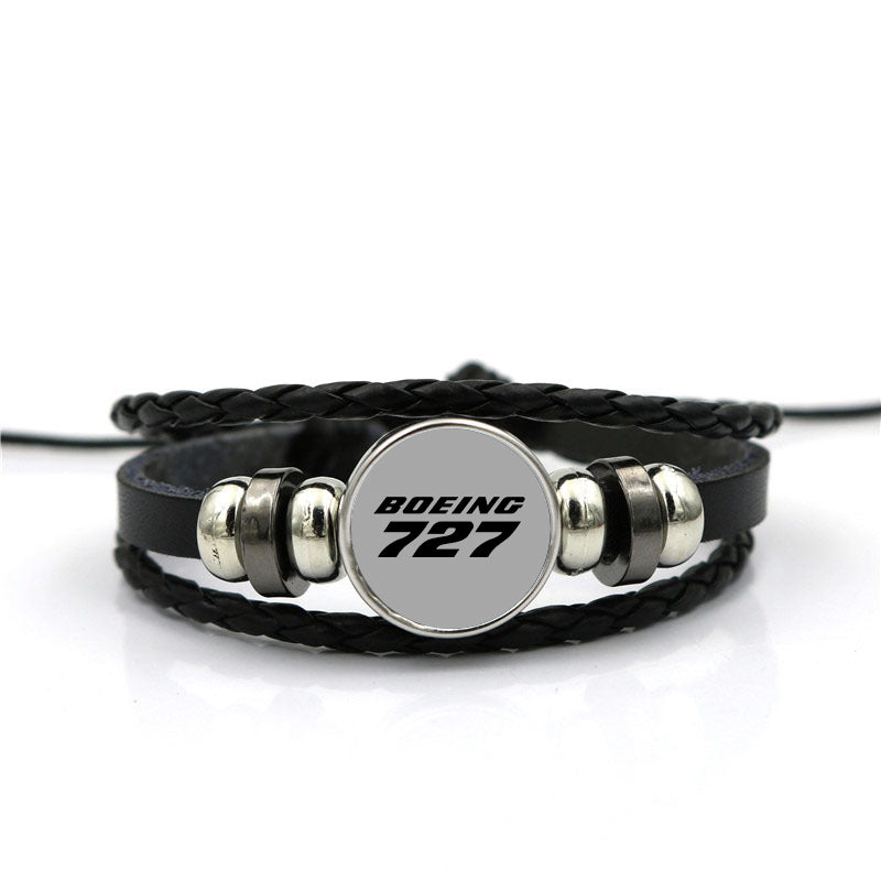 Boeing 727 & Text Designed Leather Bracelets