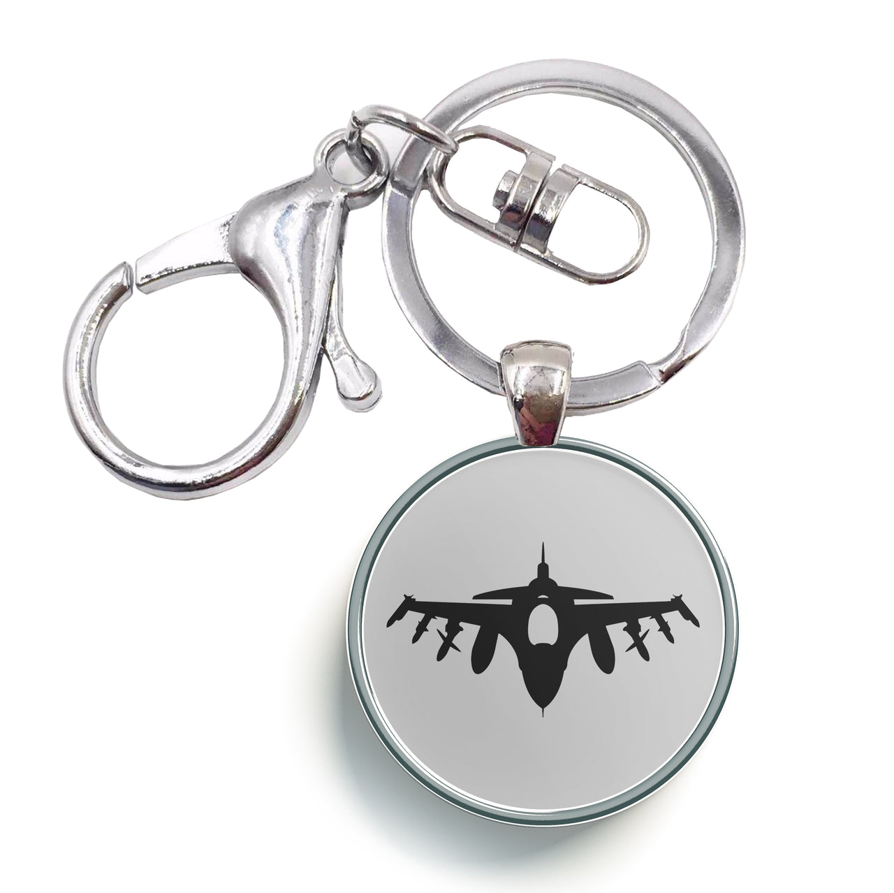 Fighting Falcon F16 Silhouette Designed Circle Key Chains