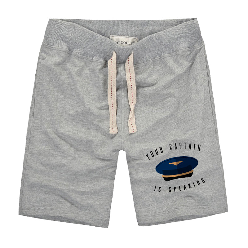 Your Captain Is Speaking Designed Cotton Shorts