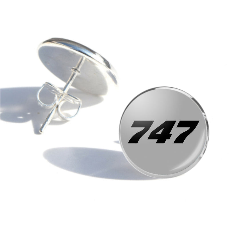 747 Flat Text Designed Stud Earrings