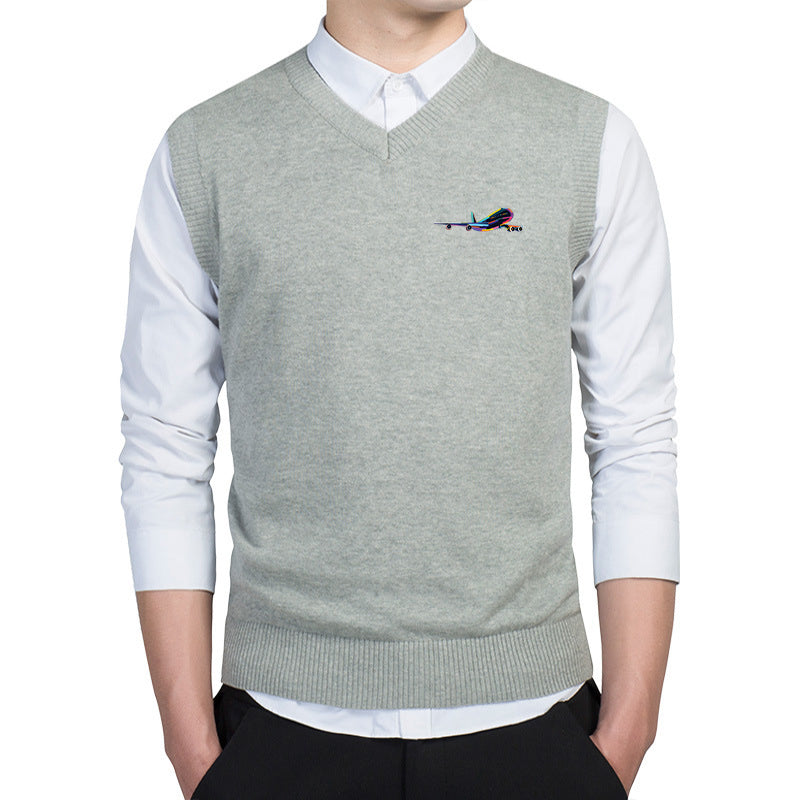Multicolor Airplane Designed Sweater Vests