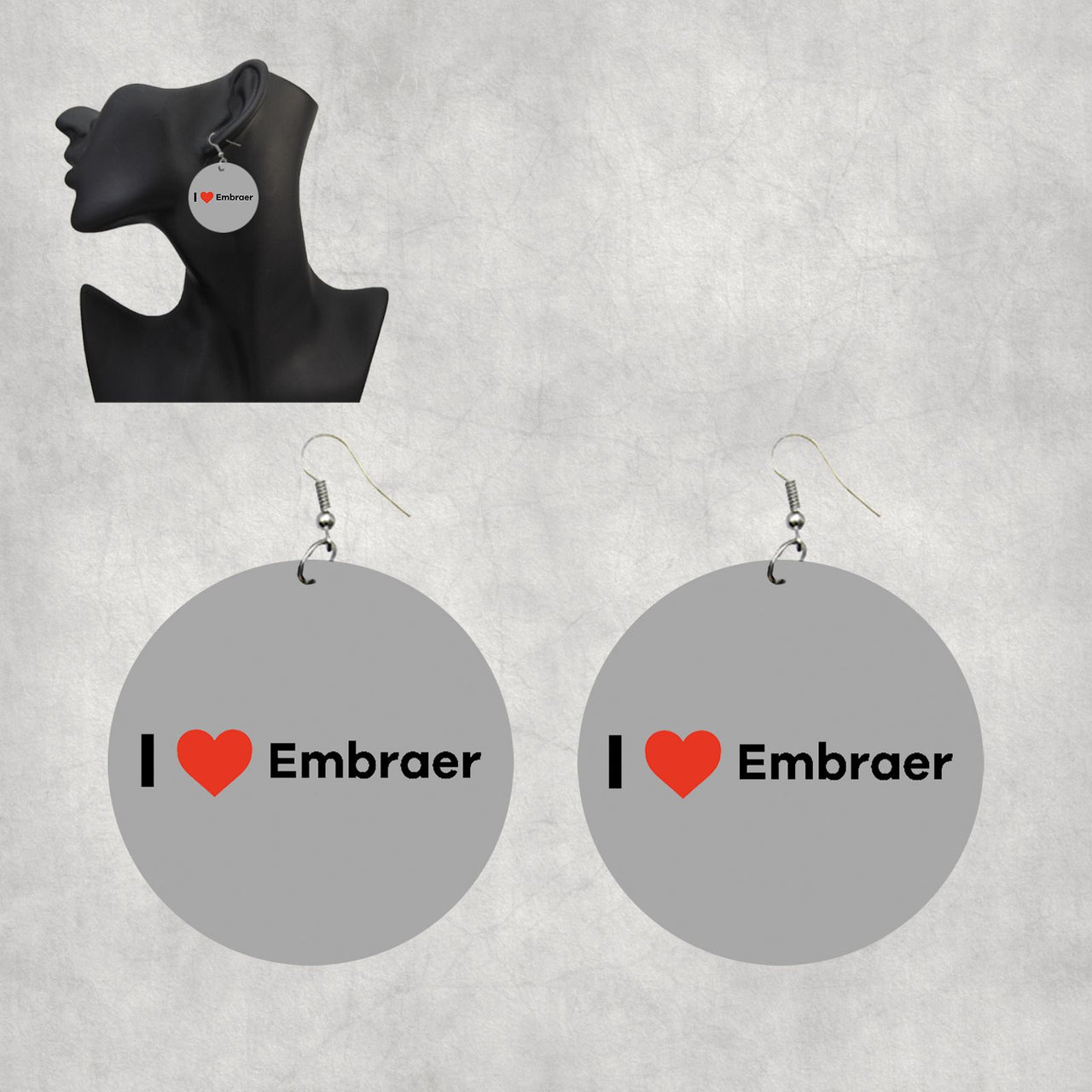 I Love Embraer Designed Wooden Drop Earrings