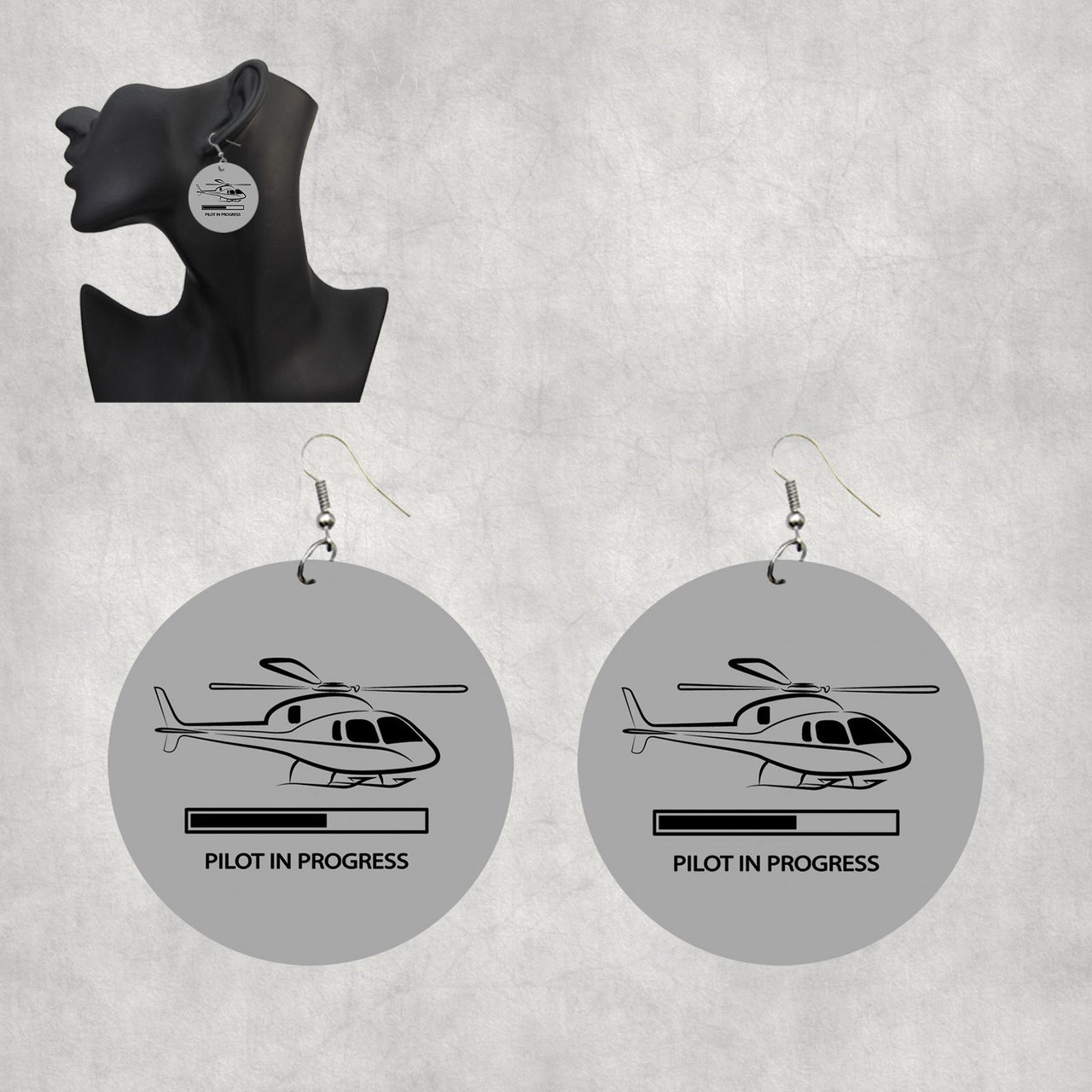 Pilot In Progress (Helicopter) Designed Wooden Drop Earrings