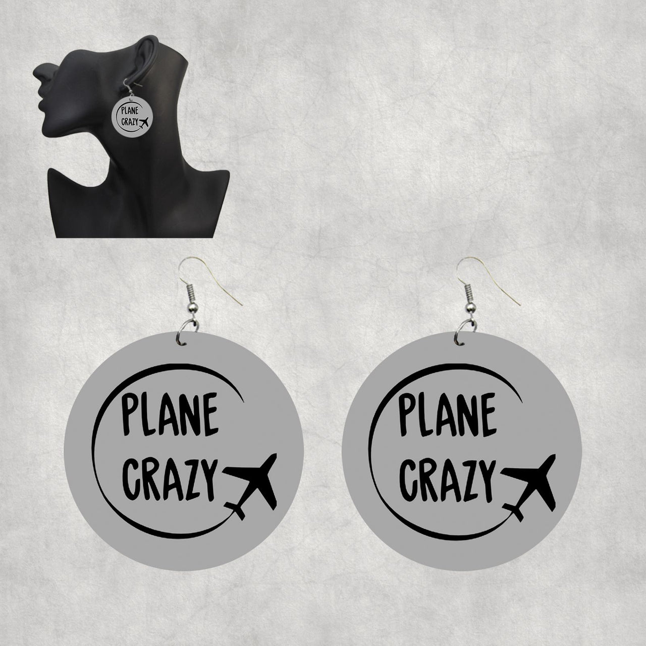 Plane Crazy Designed Wooden Drop Earrings