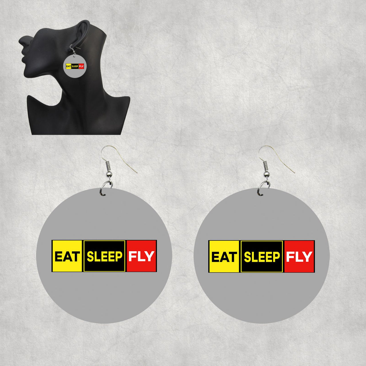 Eat Sleep Fly (Colourful) Designed Wooden Drop Earrings