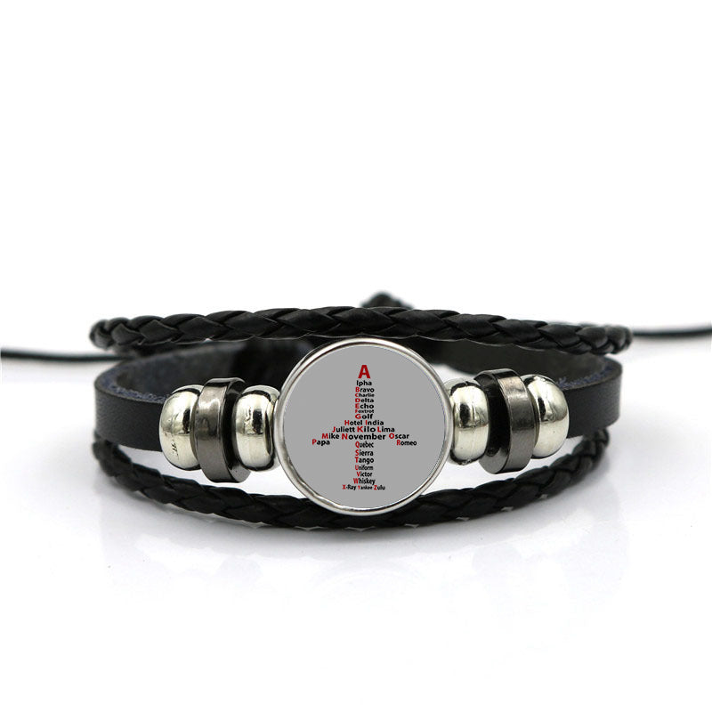 Airplane Shape Aviation Alphabet Designed Leather Bracelets